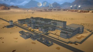 A prison complex building in a desert setting