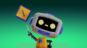 The Discord robot mascot holding a sign featuring an exclamation mark The Discord robot mascot holding a sign featuring an exclamation mark