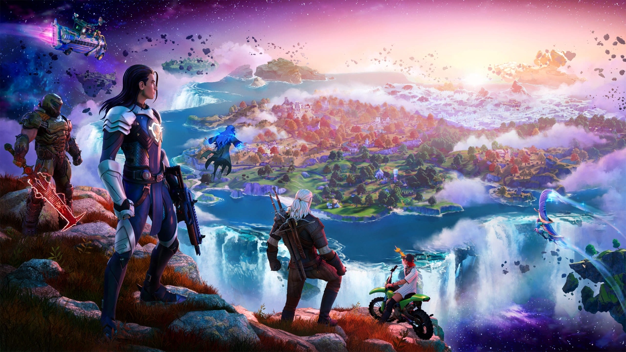 Promo image for Epic Games' Fortnite: Chapter 4, featuring characters looking off at the horizon. Promo image for Epic Games' Fortnite: Chapter 4, featuring characters looking off at the horizon.