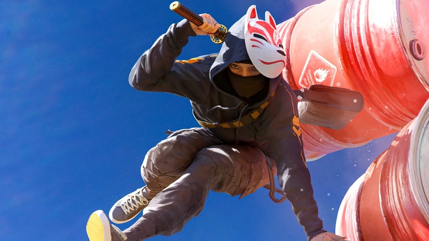 A player character doing parkour in Embark Studios' The Finals.