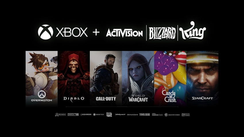 Company graphic for Microsoft's merger with Activision Blizzard.