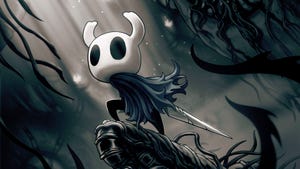 The main character from Hollow Knight strikes a pose.