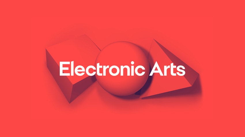 The EA logo on a vibrant red background