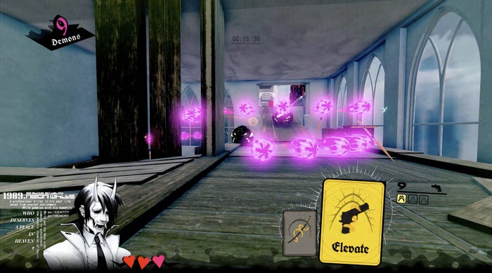 purple enemies in the play space with the elevate card in the foreground