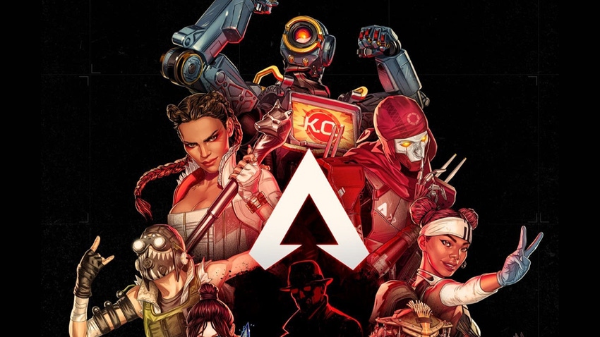 Key artwork for Apex Legends featuring popular characters such as Bangalore and Pathfinder