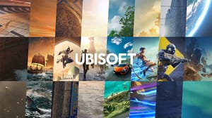 The Ubisoft logo on a tiled background featuring artwork from the company's major franchises The Ubisoft logo on a tiled background featuring artwork from the company's major franchises