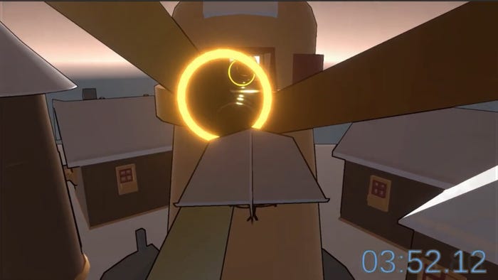 an in-game screenshot of the plane going towards a windmill