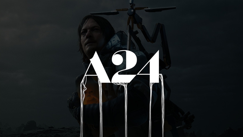 The A24 logo overlaid on a screenshot of Death Stranding