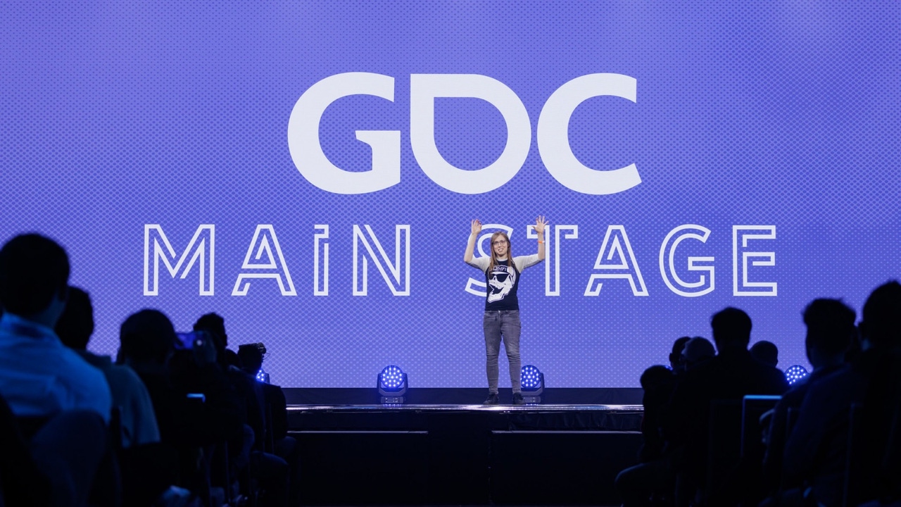 Emcee Liz Ryerson presents at the GDC 2023 Main Stage show. Emcee Liz Ryerson presents at the GDC 2023 Main Stage show.