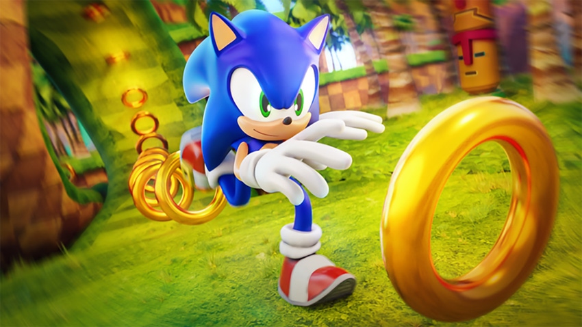 Sonic the Hedgehog catching rings in Sonic Speed Simulator.
