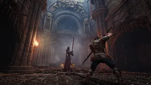 Characters facing off in a dark setting Characters facing off in a dark setting