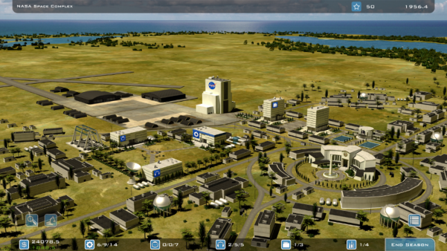 In-game screen: the NASA space complex in its initial stages.