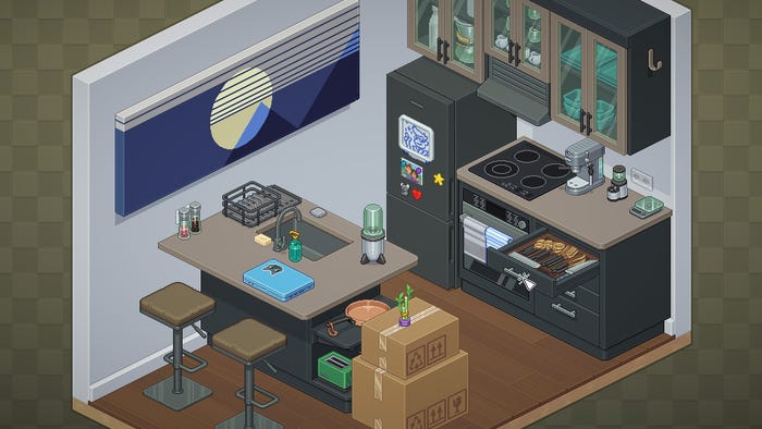 a pixel art kitchen scene from unpacking