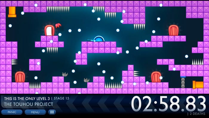 the elephant collection 2d platformer screen with bright purple level geometry