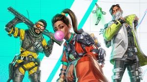 Mirage, Rampart, and Crypto in art for Apex Legends: Breakout.