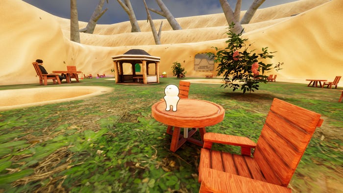small character standing on table in park