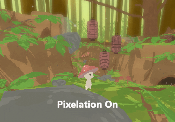 A gif demonstrating pixelation settings on a mushroom character model