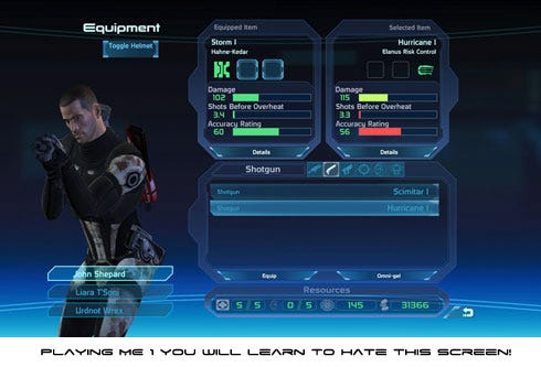 screen shot of the inventory manager of mass effect 1