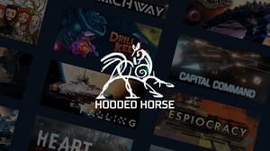 The Hooded Horse logo overlaid on a screenshot of the company's publishing slate The Hooded Horse logo overlaid on a screenshot of the company's publishing slate
