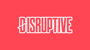 The Disruptive logo on a crimson background