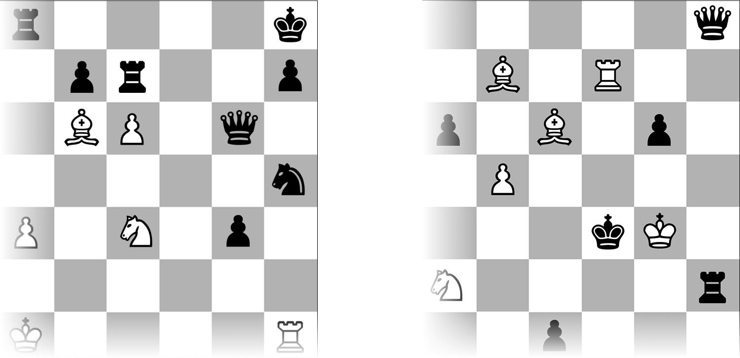 Two 2D chessboards with different game states.