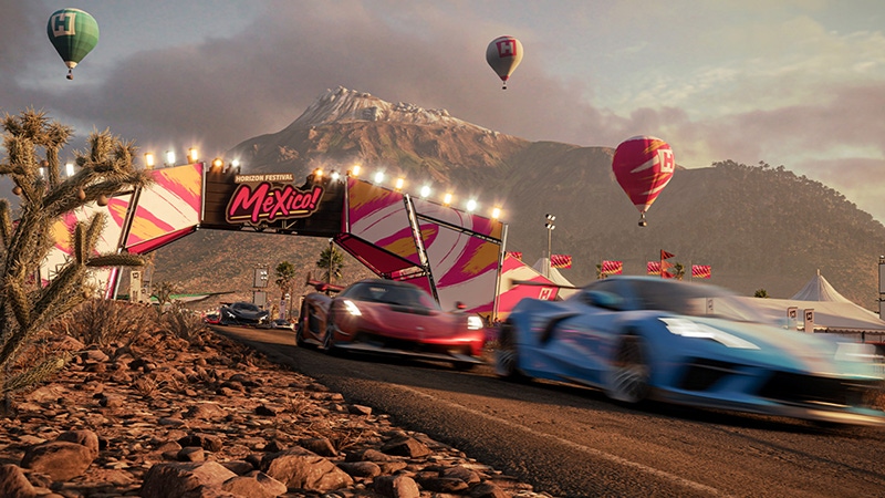 Forza Horizon 5 游戏标题画面,展示加入的手语支持