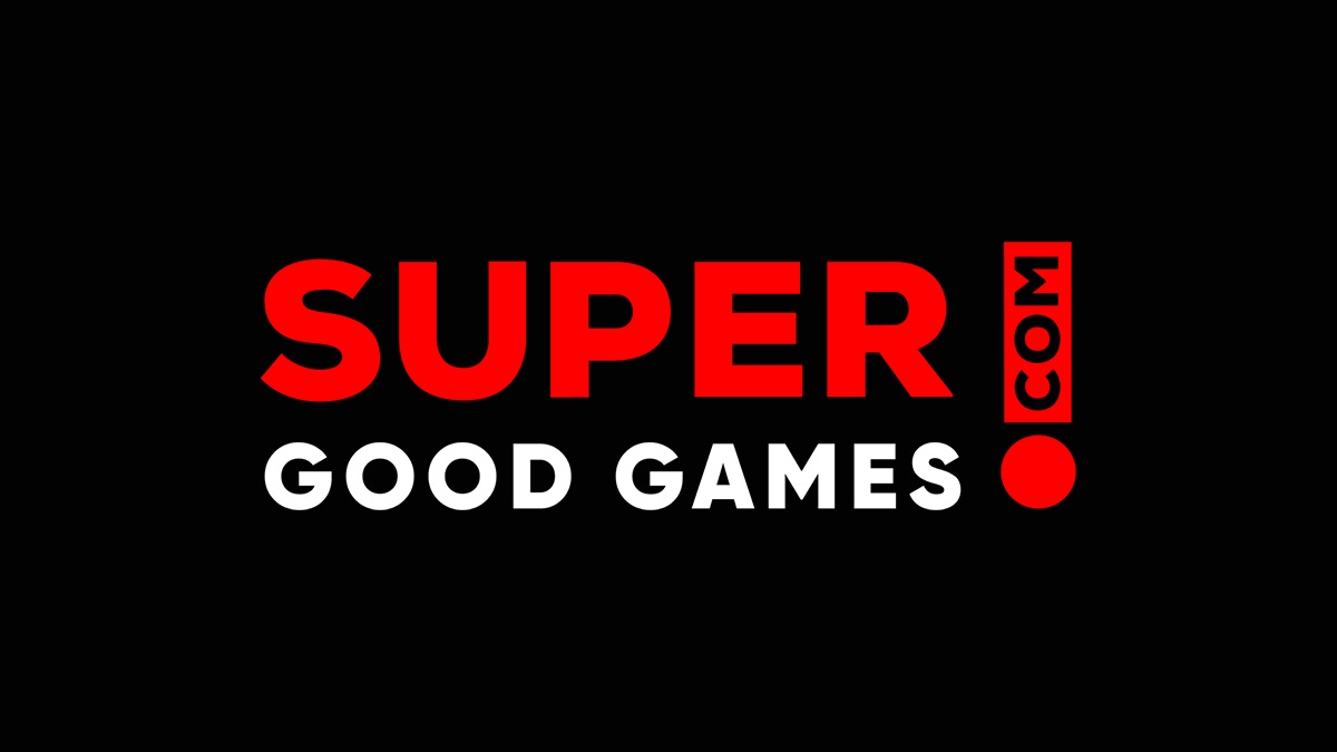 The Super Good Games logo on a black background The Super Good Games logo on a black background