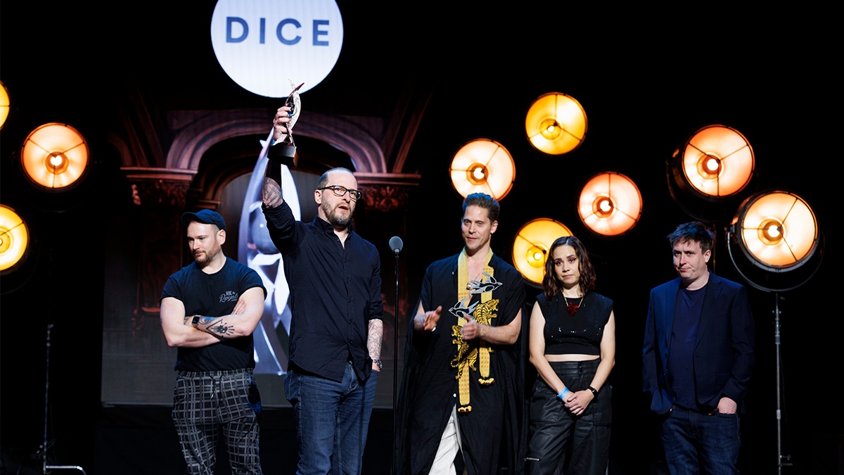 Larian takes to the stage at the DICE Awards in Vegas Larian takes to the stage at the DICE Awards in Vegas