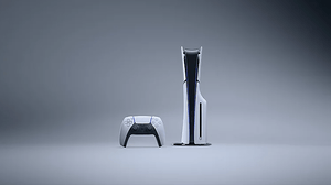 The PlayStation 5 (standard edition) photographed on a grey backdrop The PlayStation 5 (standard edition) photographed on a grey backdrop