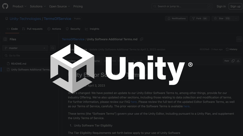 The Unity logo overlaid on a screenshot of the Github repository