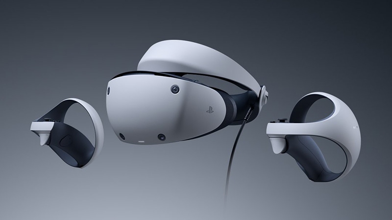 The PlayStation VR2 headset on a grey background The PlayStation VR2 headset on a grey background