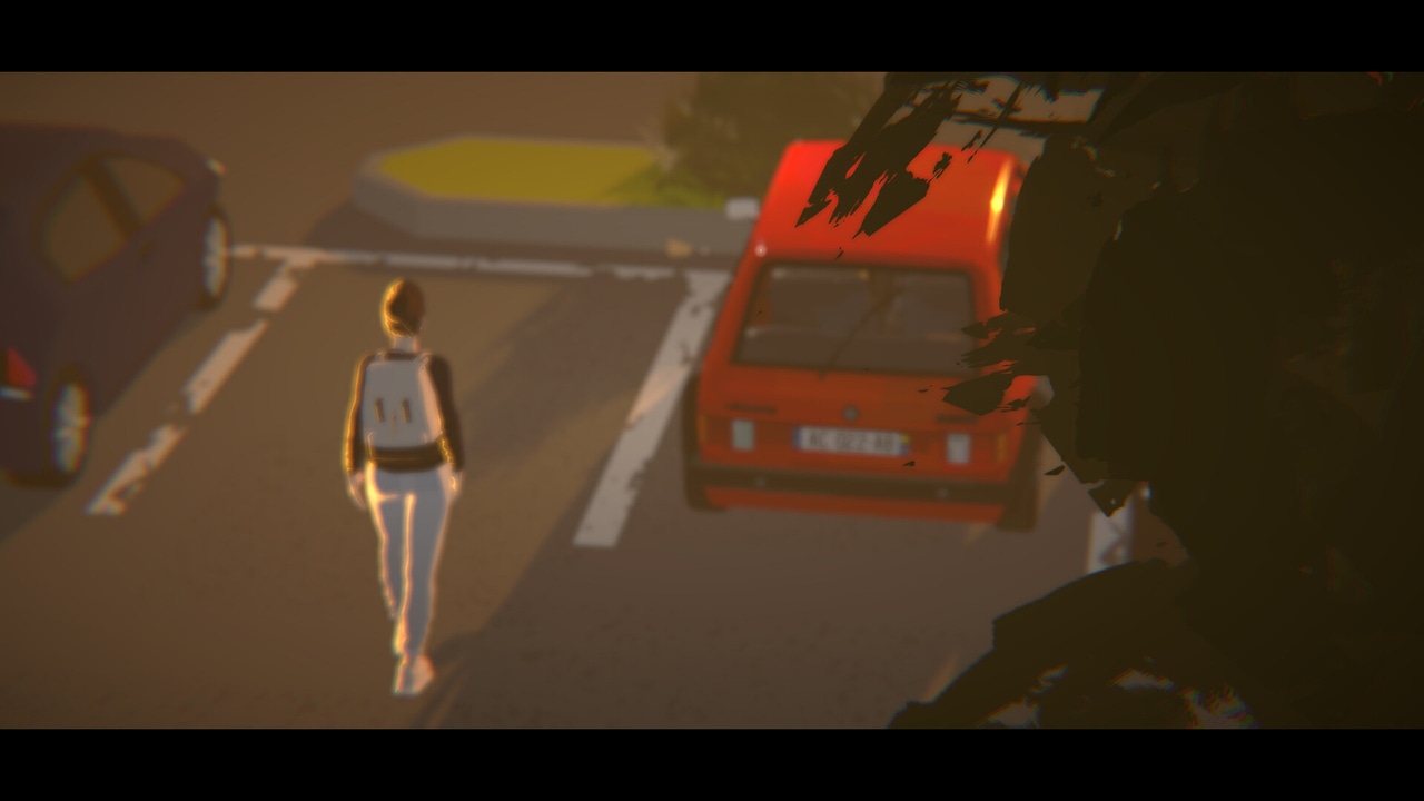 A female presenting person walking to a car in a parking lot A female presenting person walking to a car in a parking lot