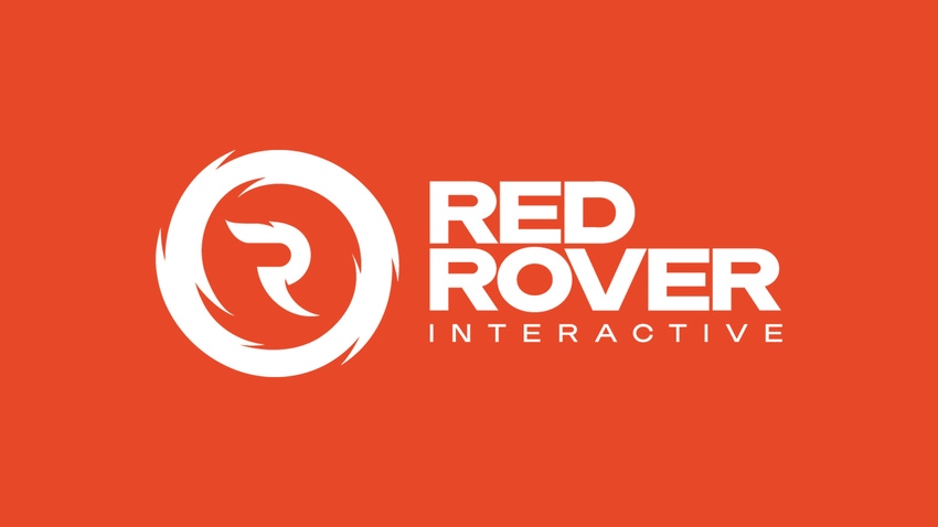 The Red Rover logo on a crimson background