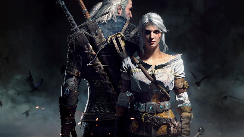 Key art for The Witcher 3: Wild Hunt, showing Ciri and Geralt of Rivia standing back-to-back.