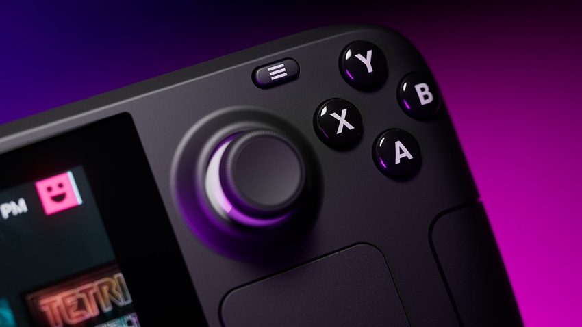 A close-up render of the Steam Deck's thumbstick and buttons