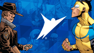 The Skybound logo flanked by characters from The Walking Dead and Invincible