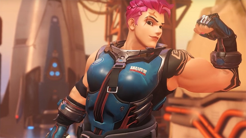 A screenshot of Overwatch hero Zarya A screenshot of Overwatch hero Zarya