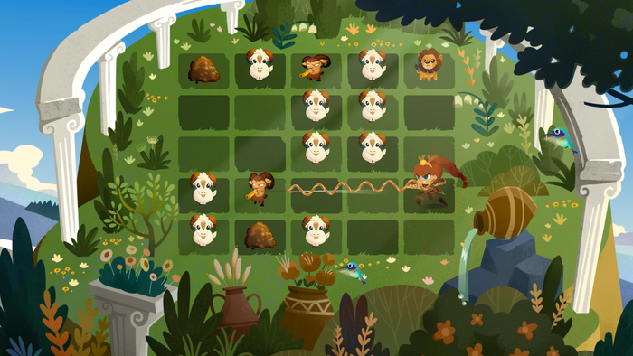 Player character Demeter lassoes beasts in Mythmatch's match-3 gameplay. Player character Demeter lassoes beasts in Mythmatch's match-3 gameplay.