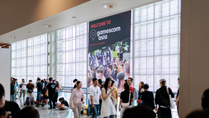 Gamescom Asia signage in a crowded hallway at the 2024 event Gamescom Asia signage in a crowded hallway at the 2024 event