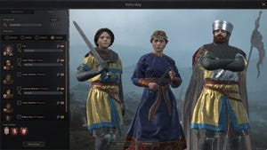Three characters in medieval dress Three characters in medieval dress