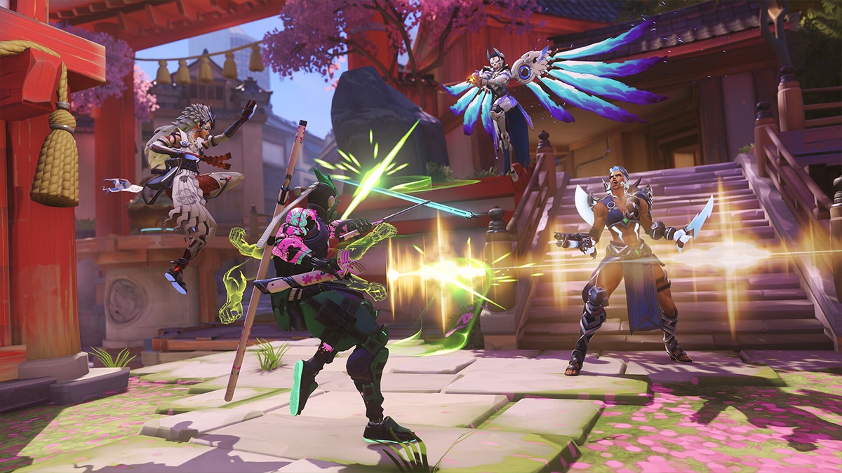 Players in a skirmish in Overwatch 2. Players in a skirmish in Overwatch 2.