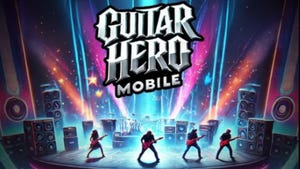 Ad for the fake, nonexistent Guitar Hero Mobile game. Ad for the fake, nonexistent Guitar Hero Mobile game.