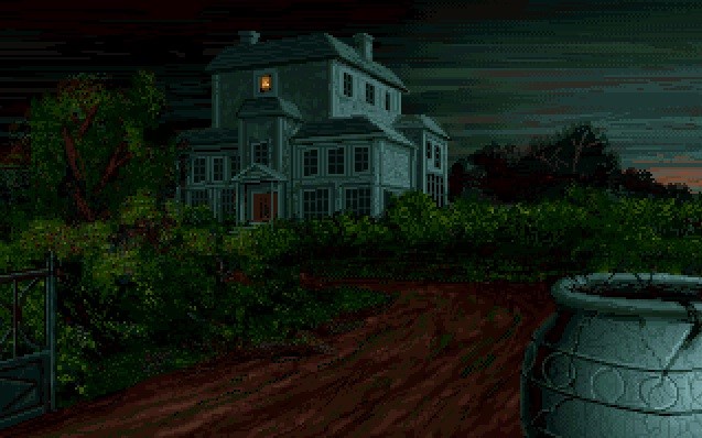 90s pixel art creepy mansion of Alone in the Dark