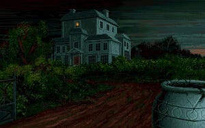 90s pixel art creepy mansion of Alone in the Dark