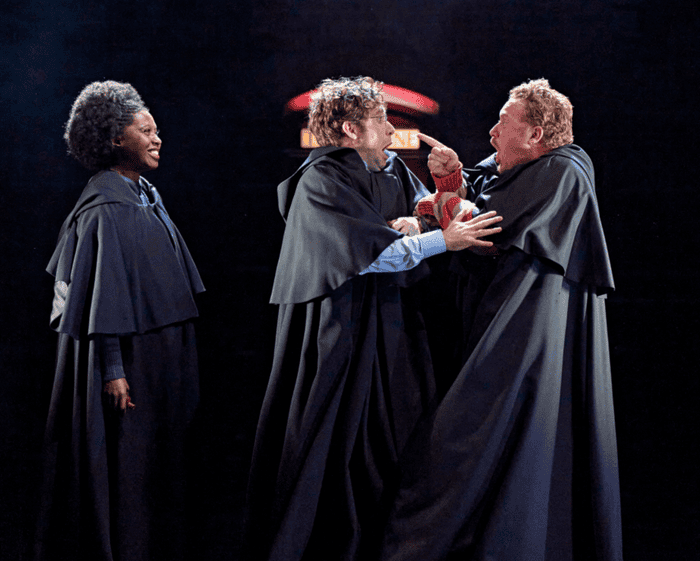 Harry, Ron, and Hermione in the current London production of Harry Potter and the Cursed Child. Harry, Ron, and Hermione in the current London production of Harry Potter and the Cursed Child.