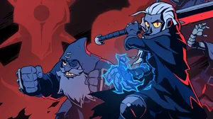 Two characters from Absolum--an elf and a dwarf--strike a pose. Two characters from Absolum--an elf and a dwarf--strike a pose.