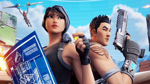 Two Fortnite characters stood back to back Two Fortnite characters stood back to back