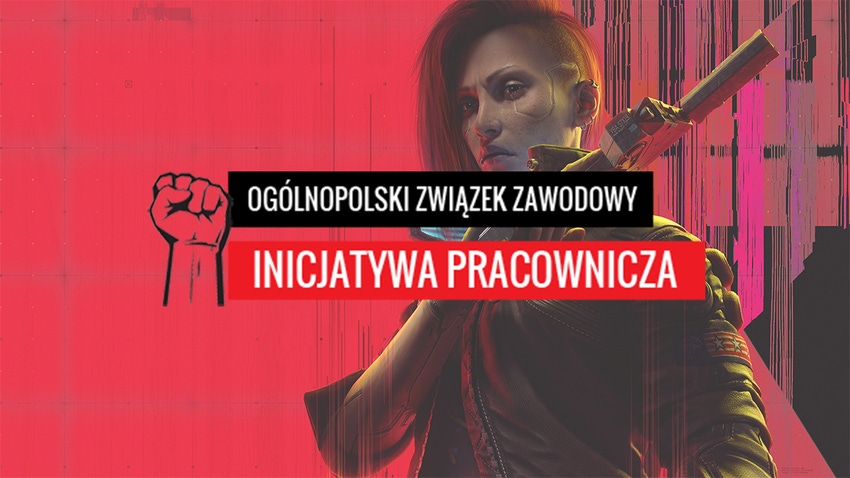 Cyberpunk 2077's Female V in a graphic for the Polish Gamedev Workers Union.