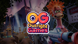 The Outright logo overlaid on promotional artwork for Chicken Run: Eggstraction The Outright logo overlaid on promotional artwork for Chicken Run: Eggstraction