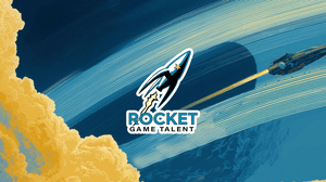 The Rocket Game Talent logo overlaid on artwork of a ship blasting across the skies The Rocket Game Talent logo overlaid on artwork of a ship blasting across the skies